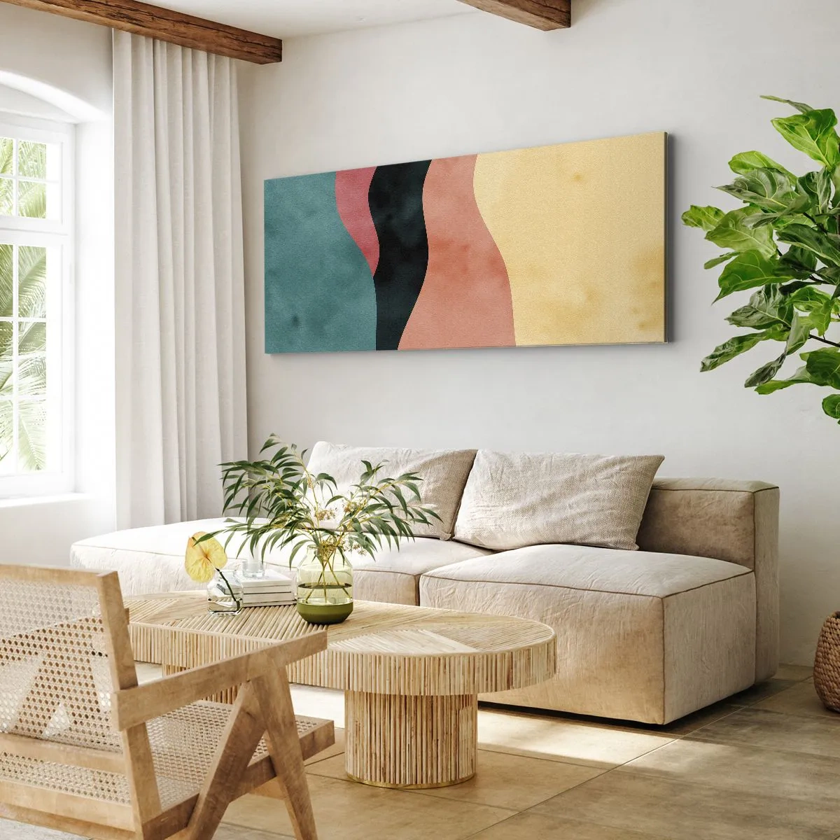 Bild auf Leinwand - Leinwandbild - Abstrakte Wellen in Pastellfarben - 160x50cm - Konforme Nichtkonformität - Moderne Wanddekoration für Wohnzimmer und Schlafzimmer ARTTOR