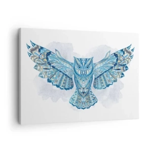 Bild auf Leinwand - Leinwandbild - Dekorative Eule in Blautönen - 70x50cm - Aus einem keltischen heiligen Hain - Moderne Wanddekoration für Wohnzimmer und Schlafzimmer ARTTOR