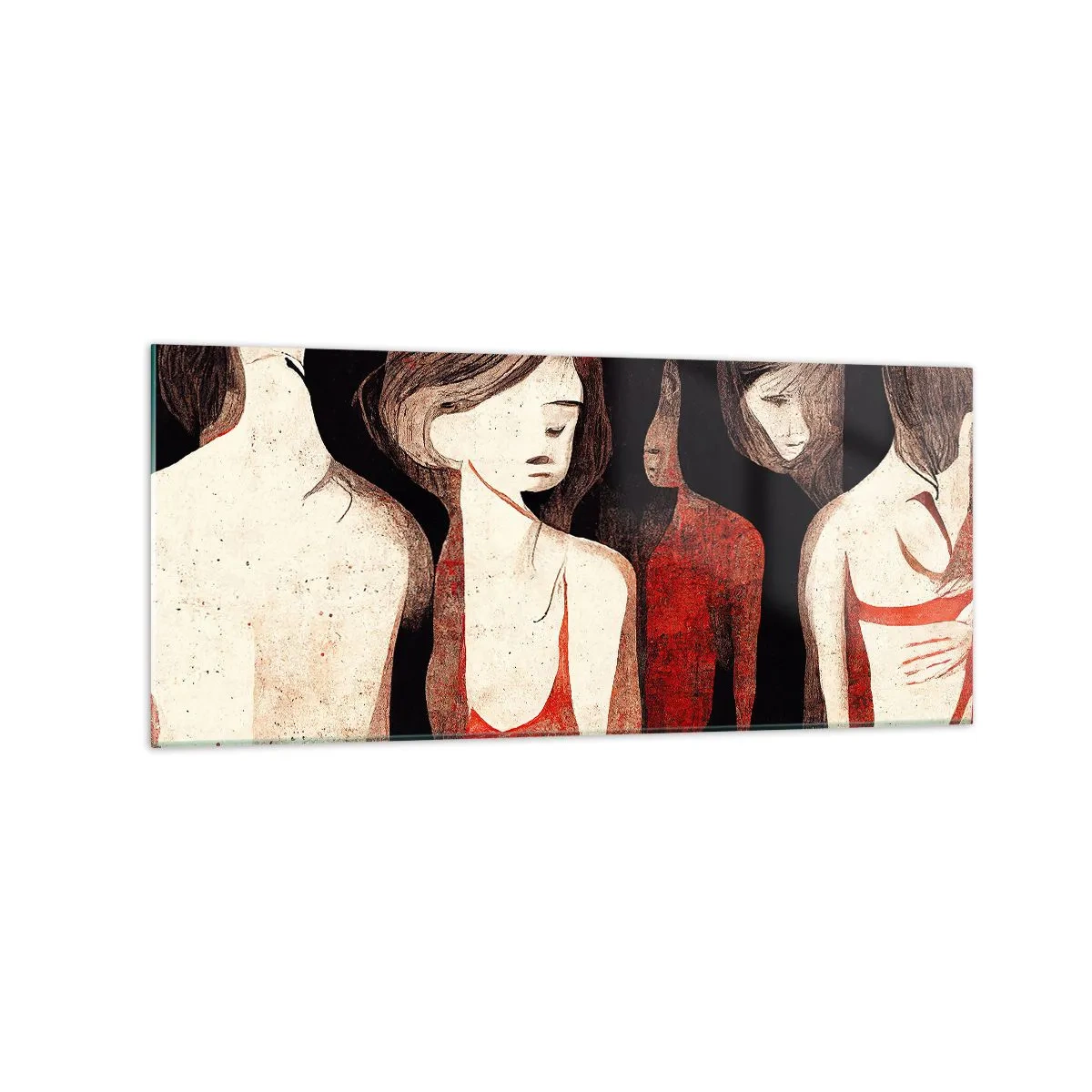 Glasbild - Bild auf glas - Künstlerische Figuren in einer abstrakten Komposition - 120x50cm - Madonnen der Dunkelheit - Moderne Wanddekoration für Wohnzimmer und Schlafzimmer ARTTOR