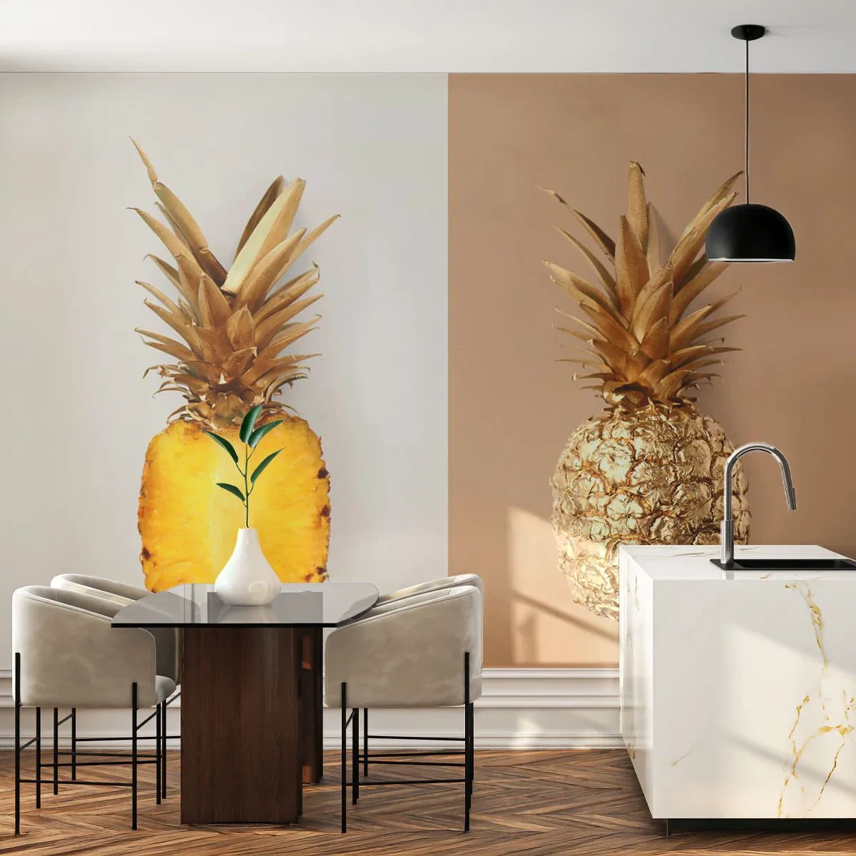 Fototapete Premium Canvas - Ananas für uns - Ananas, Obst, Nachtisch - 400x280 cm