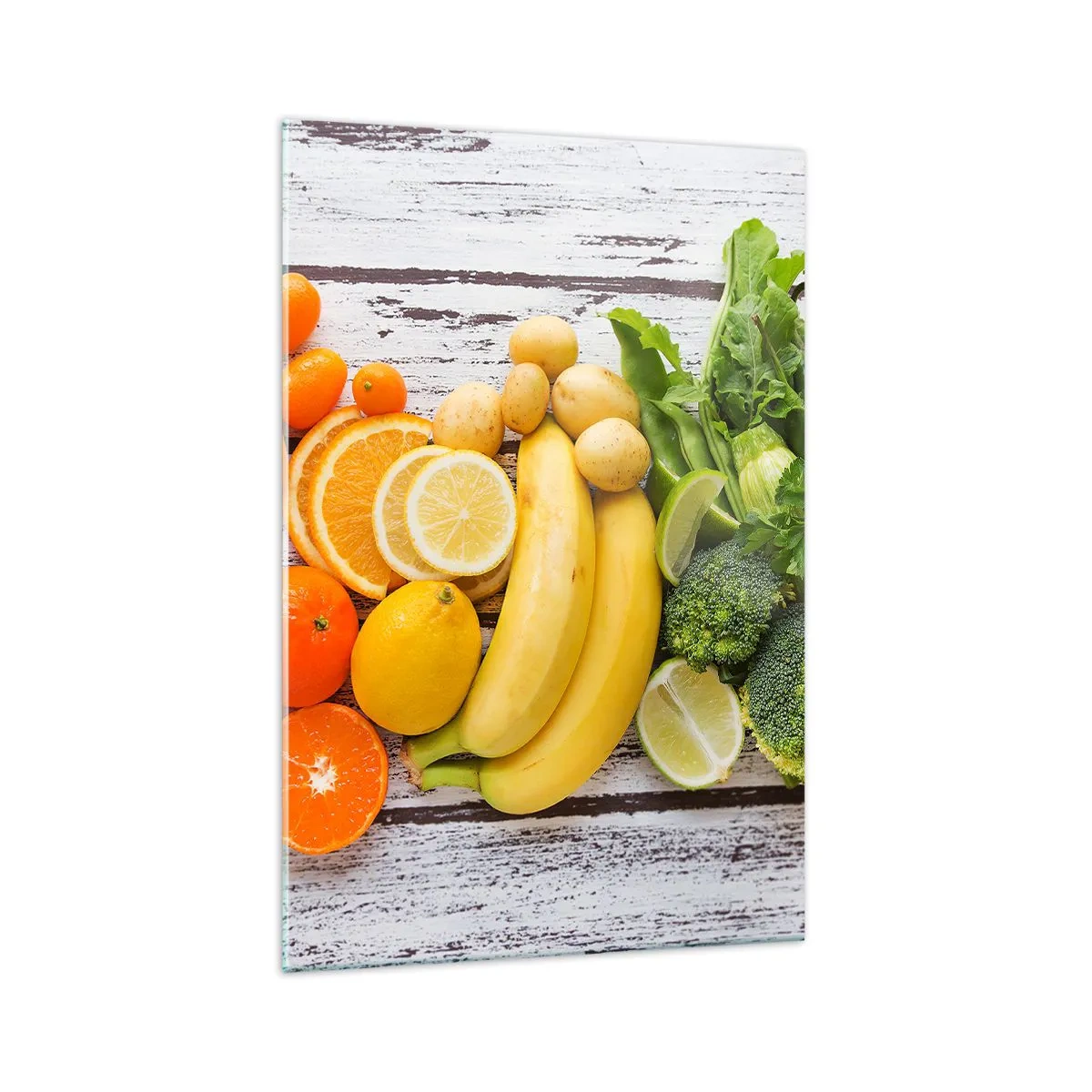Glasbild - Bild auf glas - Buntes Obst und Gemüse auf einem hölzernen Hintergrund - 70x100cm - Es ist nicht genug? - Moderne Wanddekoration für Wohnzimmer und Schlafzimmer ARTTOR