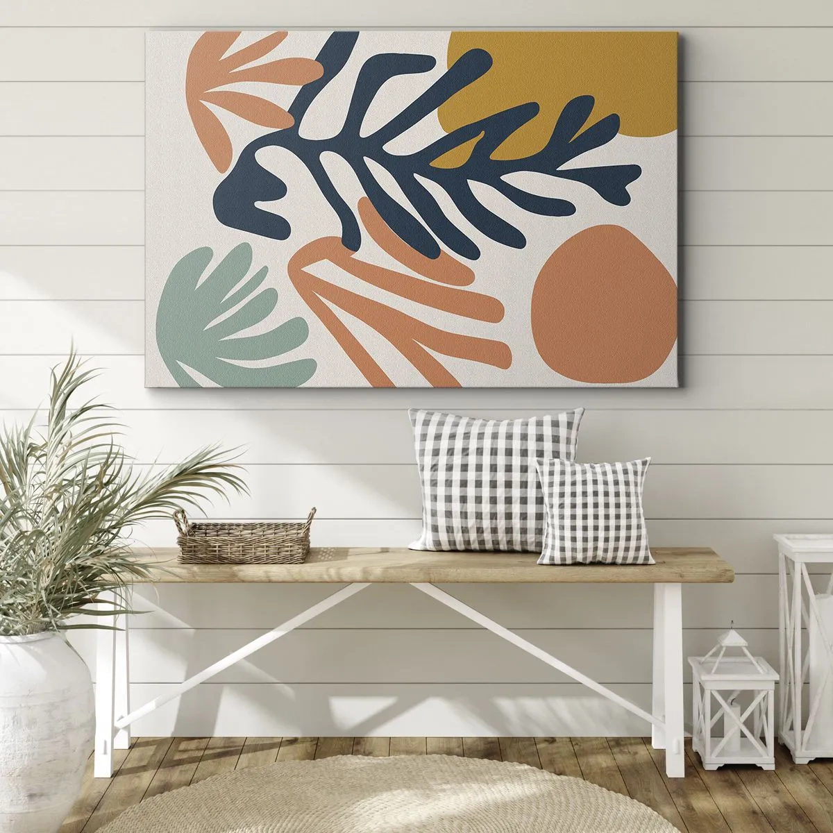 Bild auf Leinwand - Leinwandbild - Bunte Blätter im abstrakten Stil - 100x70cm - Korallenmeere - Moderne Wanddekoration für Wohnzimmer und Schlafzimmer ARTTOR