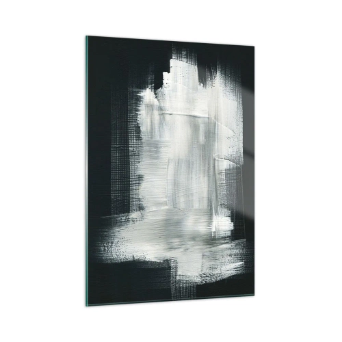 Glasbild - Bild auf glas - Minimalistische Abstraktion in Schwarzweiß - 50x70cm - Vertikal und horizontal gewebt - Moderne Wanddekoration für Wohnzimmer und Schlafzimmer ARTTOR