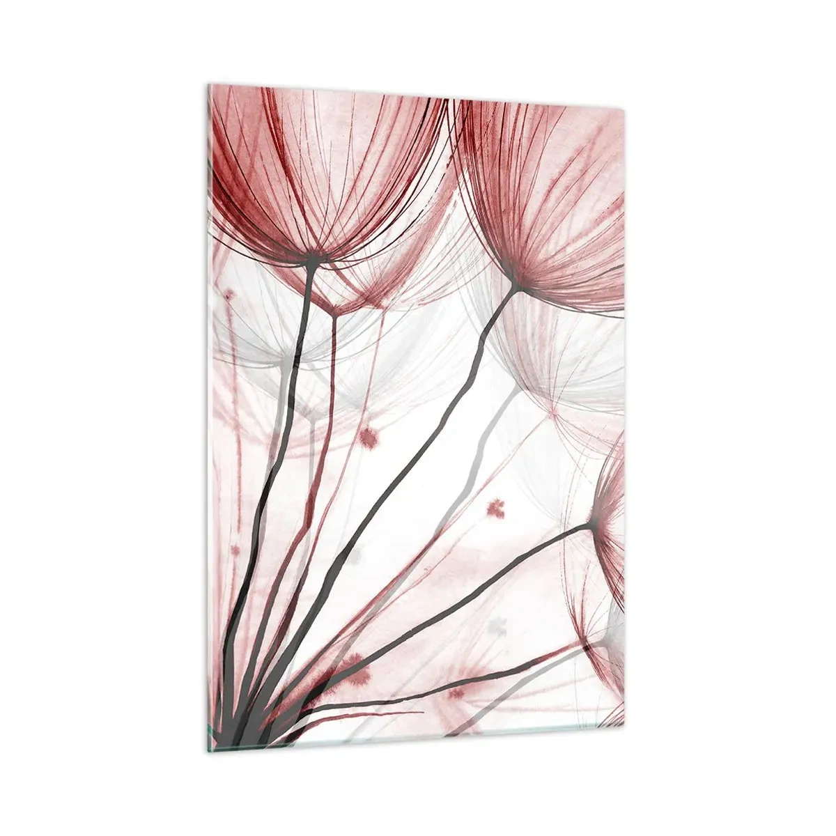 Glasbild - Bild auf glas - Dezente Pusteblumen in Rosa- und Schwarztönen - 50x70cm - Vor der Abfahrt - Moderne Wanddekoration für Wohnzimmer und Schlafzimmer ARTTOR