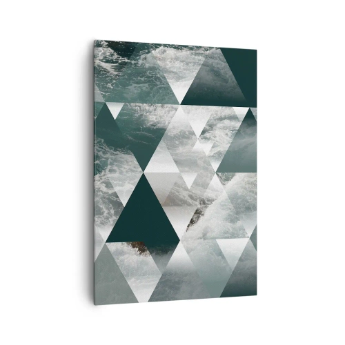 Bild auf Leinwand - Leinwandbild - Geometrisches Muster mit Wellenmotiv in Grüntönen - 70x100cm - Kristallperspektive - Moderne Wanddekoration für Wohnzimmer und Schlafzimmer ARTTOR