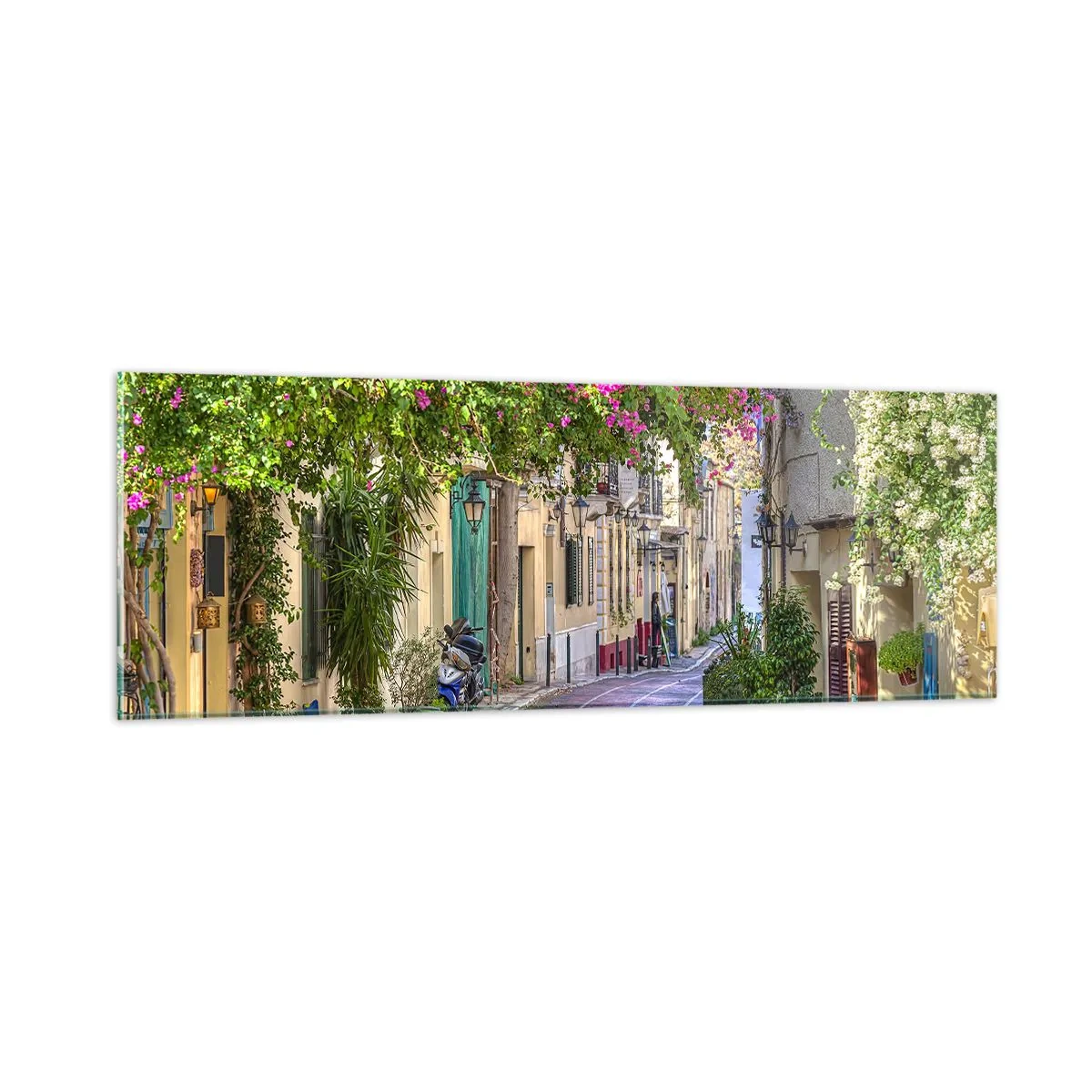 Glasbild - Bild auf glas - Blühende Gasse - 90x30 cm