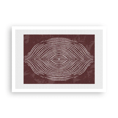 Poster - Symmetrische Wellen in weißen Linien auf braunem Hintergrund - 100x70cm - Der Raum spricht - Moderne Wanddekoration für Wohnzimmer und Schlafzimmer ARTTOR