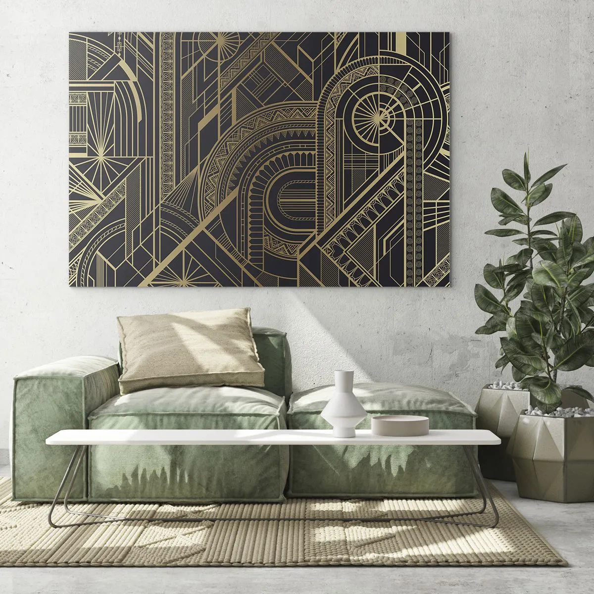 Glasbild - Bild auf glas - Geometrisches Art-Deco-Muster in Gold und Schwarz - 70x50cm - Konzepte, Ideen, Pläne - Moderne Wanddekoration für Wohnzimmer und Schlafzimmer ARTTOR