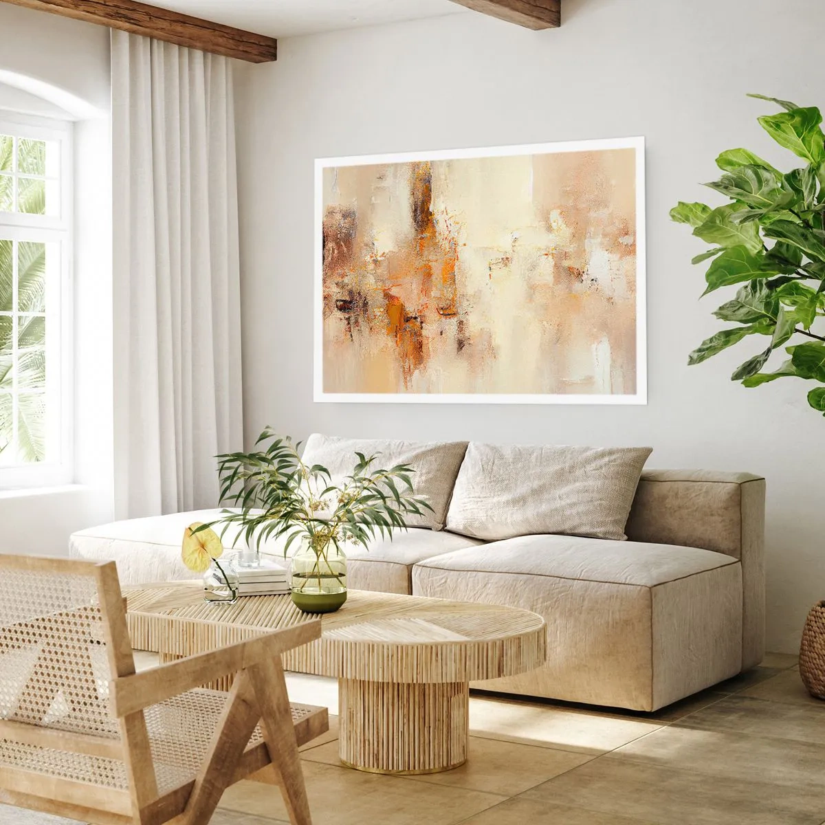 Poster - Eine abstrakte Komposition in warmen Gelb- und Brauntönen. - 100x70cm - Seele aus Bernstein - Moderne Wanddekoration für Wohnzimmer und Schlafzimmer ARTTOR