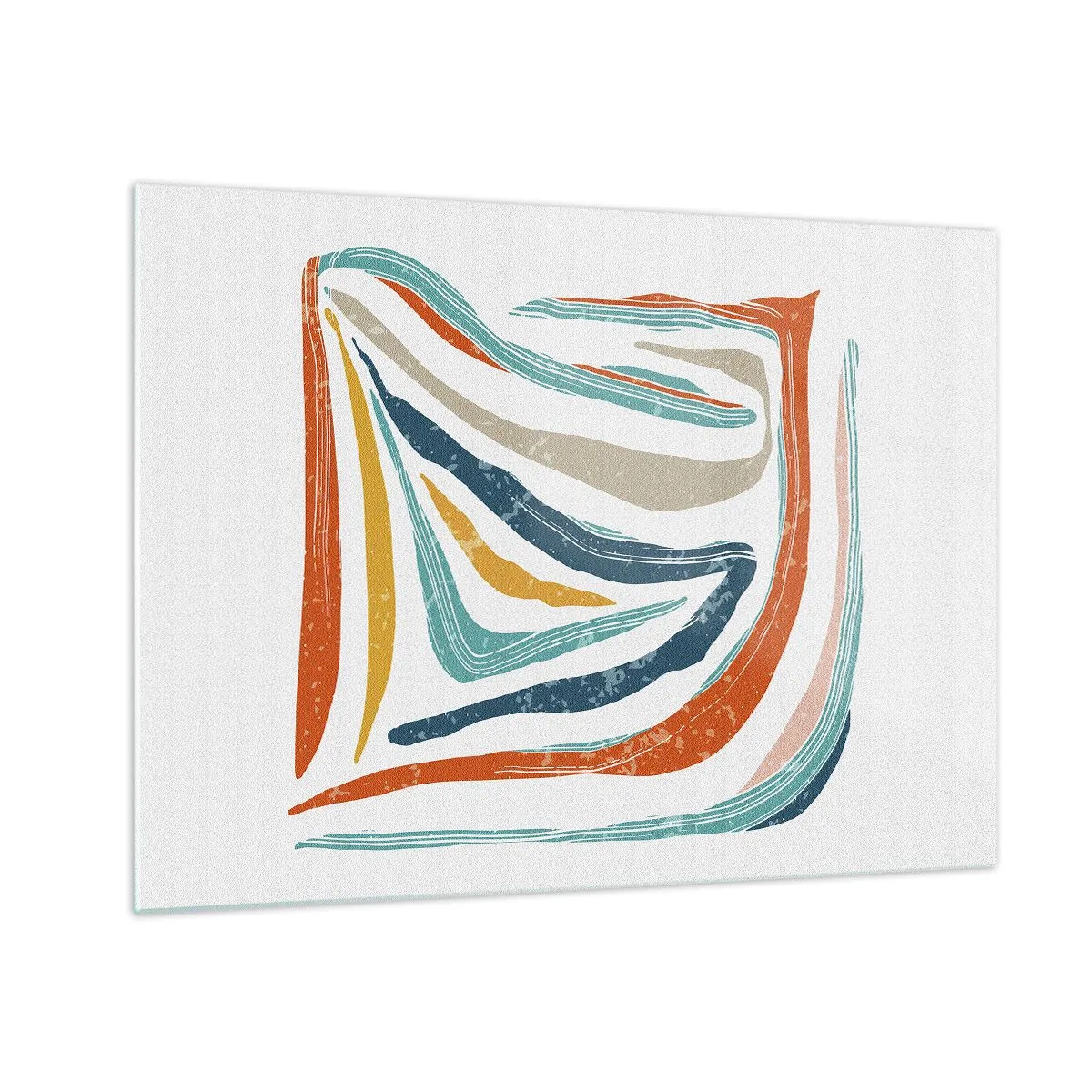 Glasbild - Bild auf glas - Bunte Streifen erzeugen eine dynamische Abstraktion auf weißem Hintergrund - 70x50cm - Abstraktion mit einem freundlichen Lächeln - Moderne Wanddekoration für Wohnzimmer und Schlafzimmer ARTTOR