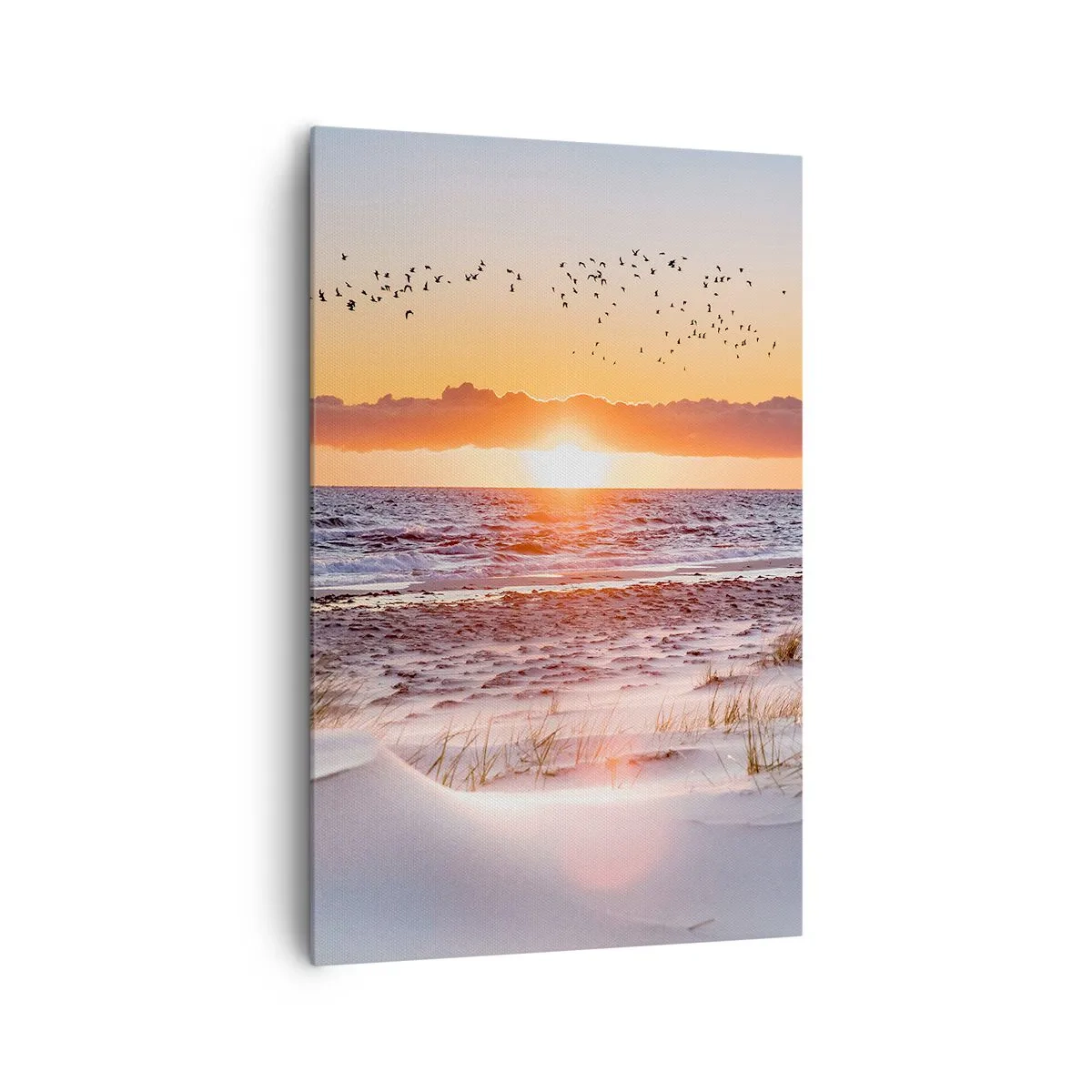 Bild auf Leinwand - Leinwandbild - Sonnenuntergang über dem Meer mit Blick auf die Dünen - 80x120cm - Horizontale Landschaft - Moderne Wanddekoration für Wohnzimmer und Schlafzimmer ARTTOR