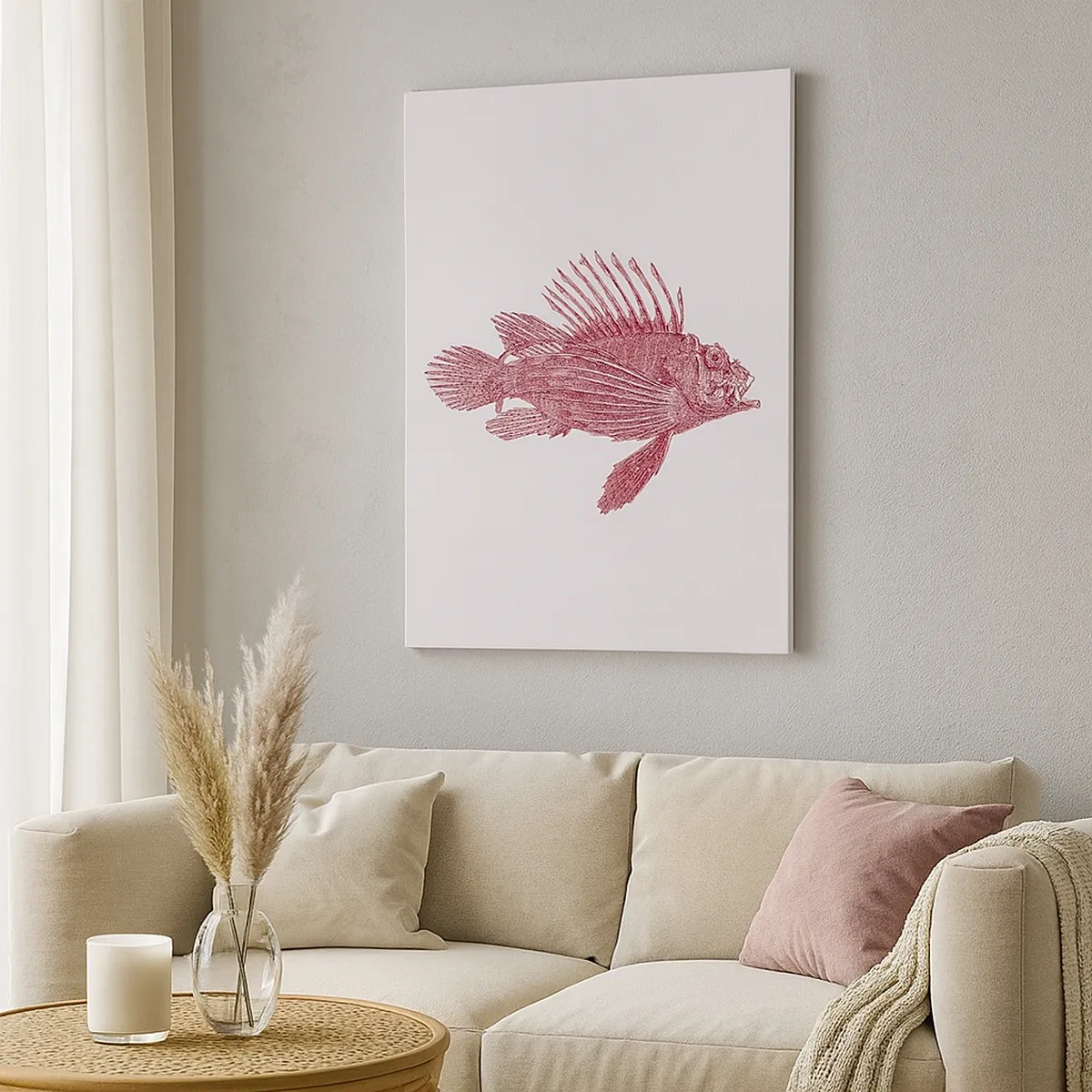 Bild auf Leinwand - Leinwandbild - Zeichnung eines Fisches in einem roten Farbton - 50x70cm - Bewohner exotischer Gewässer - Moderne Wanddekoration für Wohnzimmer und Schlafzimmer ARTTOR