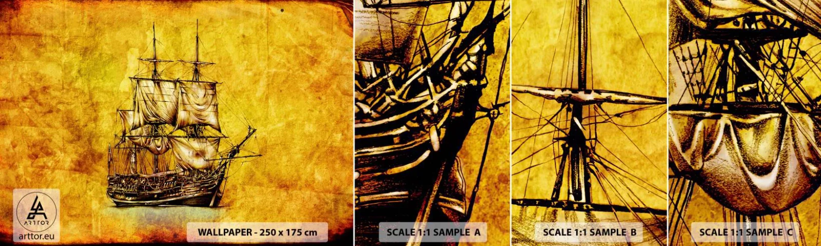 Fototapetenmuster Standard Eco - Richtung Tortuga! - Nautisch, Seeschiff, Segelschiff - 100x30 cm