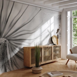 Fototapete Premium Sand - Makrofotografie eines Löwenzahns in Schwarzweiß - 100x70cm - Löwenzahn, Drachen - Moderne Wanddekoration für Wohnzimmer und Schlafzimmer ARTTOR