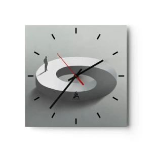 Wanduhr - Glasuhr - Ein Mann auf einer grauen, abstrakten Struktur - 30x30cm - Und wie soll man davon klug werden - Moderne Wanddekoration für Wohnzimmer und Schlafzimmer ARTTOR