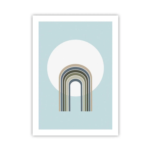 Poster - Ein minimalistischer Bogen mit Pastelltönen vor einem kreisförmigen Hintergrund - 50x70cm - Unwiderstehliche Anziehungskraft - Moderne Wanddekoration für Wohnzimmer und Schlafzimmer ARTTOR