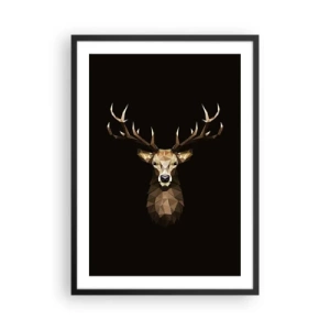 Poster in einem schwarzem Rahmen - Geometrisches Bild eines Hirsches auf schwarzem Hintergrund - 50x70cm - Kubistischer Hirsch - Moderne Wanddekoration für Wohnzimmer und Schlafzimmer ARTTOR