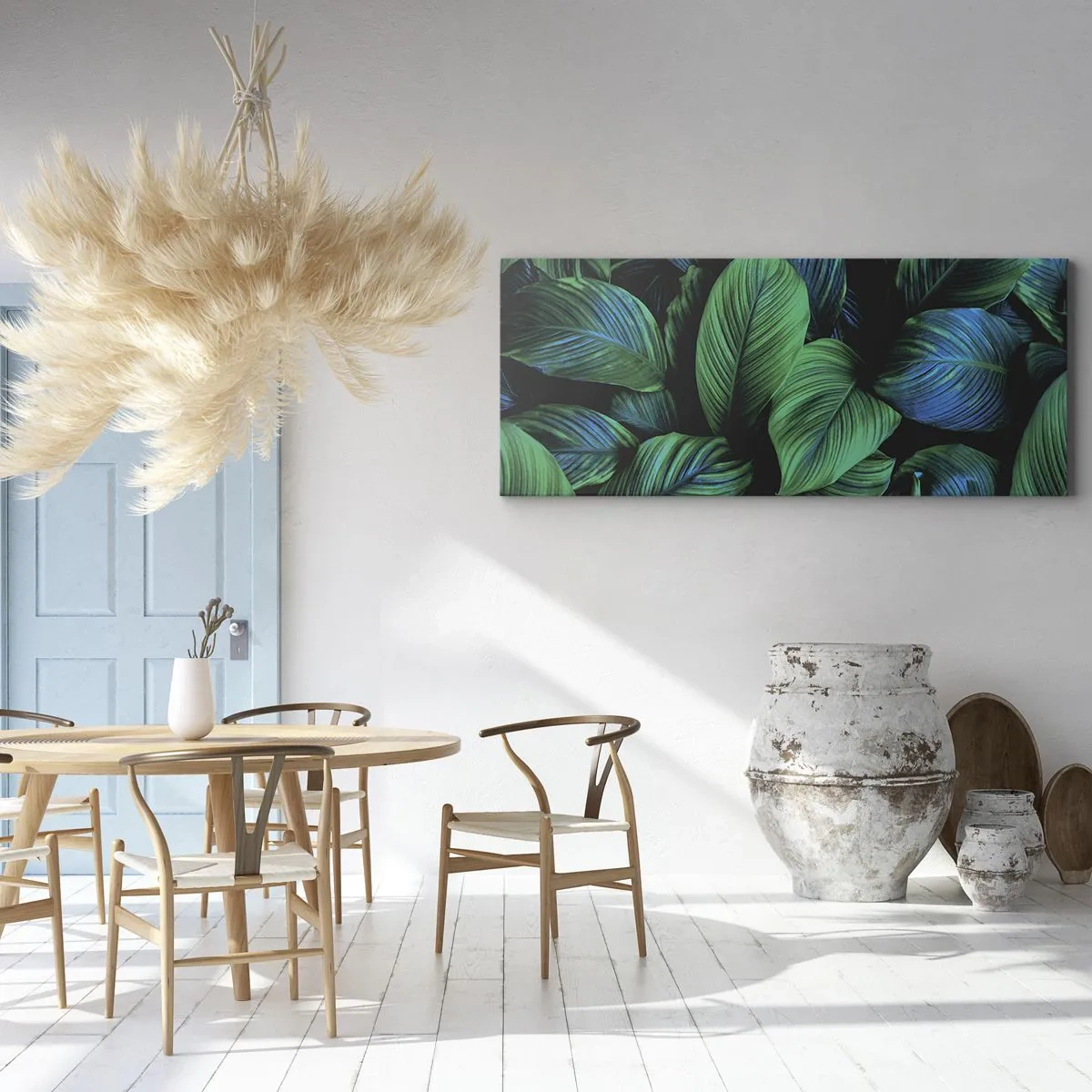 Bild auf Leinwand - Leinwandbild - Grüne Blätter im minimalistischen Stil - 140x50cm - In der grünen Menge - Moderne Wanddekoration für Wohnzimmer und Schlafzimmer ARTTOR