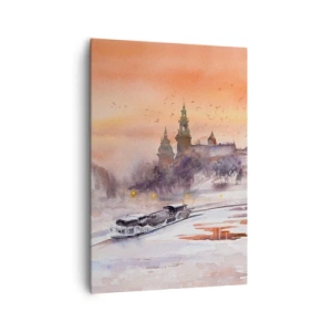 Bild auf Leinwand - Leinwandbild - Sonnenuntergang über dem Schloss in einer Winterlandschaft - 70x100cm - Königlicher Sonnenuntergang - Moderne Wanddekoration für Wohnzimmer und Schlafzimmer ARTTOR