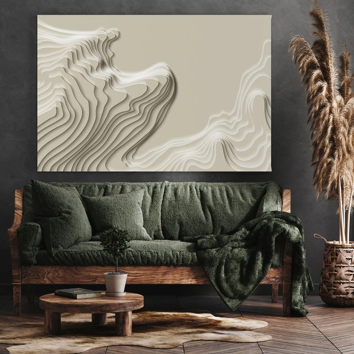 Bild auf Leinwand - Leinwandbild - Ein abstraktes Muster in Beigetönen mit linearer Wirkung. - 120x80cm - Topographie der Kunst - Moderne Wanddekoration für Wohnzimmer und Schlafzimmer ARTTOR