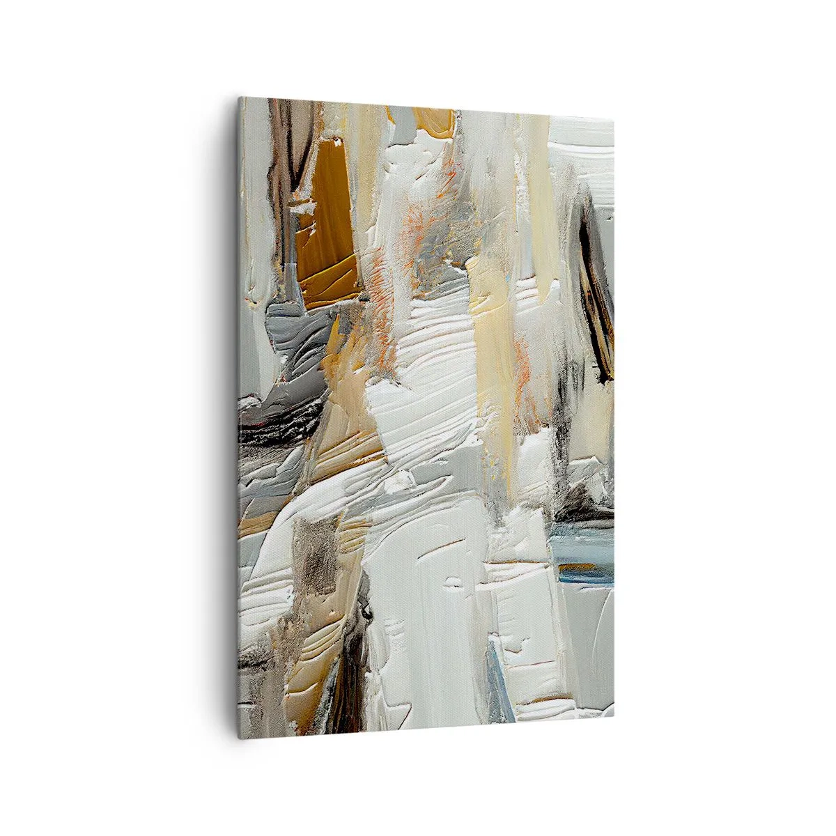 Bild auf Leinwand - Leinwandbild - Texturale Abstraktion in Erdtönen und Weiß - 80x120cm - Bunte Schichten - Moderne Wanddekoration für Wohnzimmer und Schlafzimmer ARTTOR