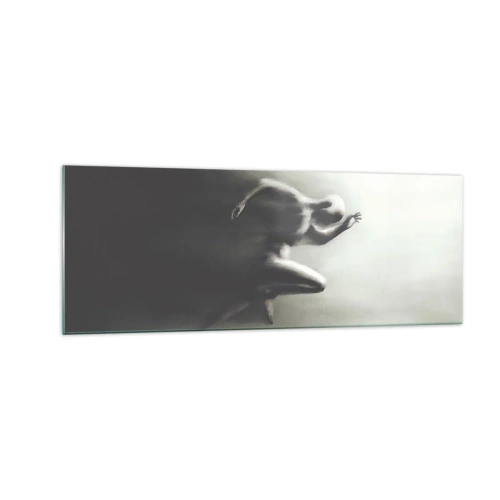 Glasbild - Bild auf glas - Eine schwarz-weiße Silhouette einer laufenden Figur in einem dynamischen und surrealen Stil. - 140x50cm - Unwiderstehlich - Moderne Wanddekoration für Wohnzimmer und Schlafzimmer ARTTOR