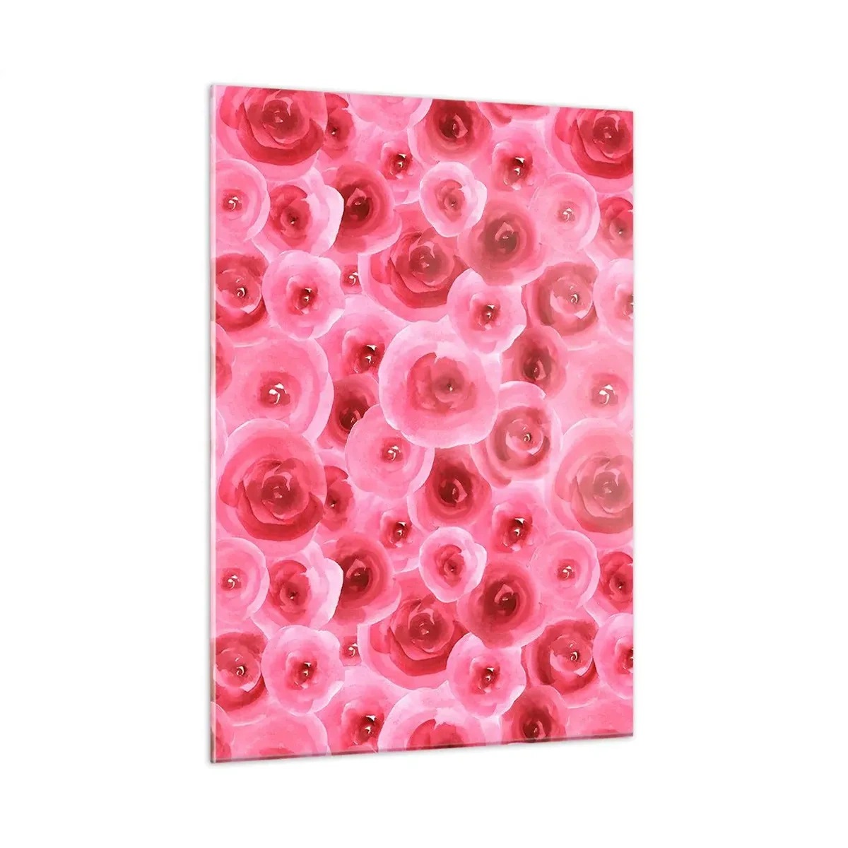Glasbild - Bild auf glas - Aquarell-Rosenmuster in Rot- und Rosatönen - 50x70cm - Oben und unten Rosen - Moderne Wanddekoration für Wohnzimmer und Schlafzimmer ARTTOR