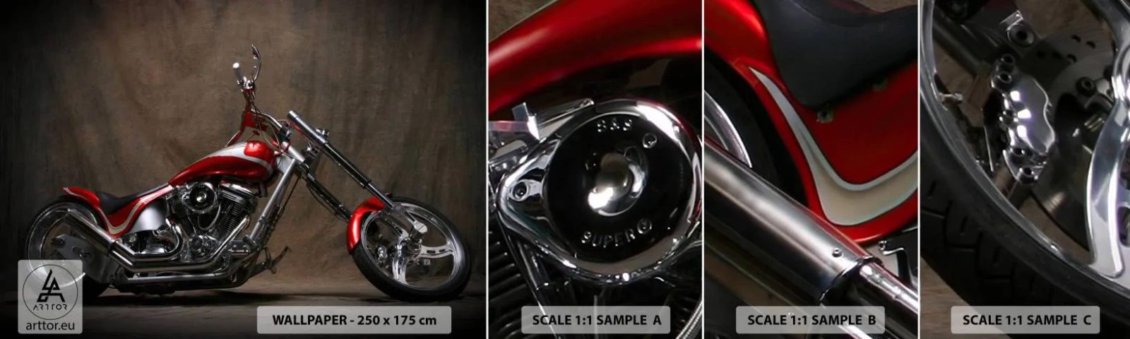 Fototapeten Muster Selbstklebend Deluxe Sticker - Rote und silberne Schönheit - Motorrad, Zerhacker, Automobil - 100x30 cm