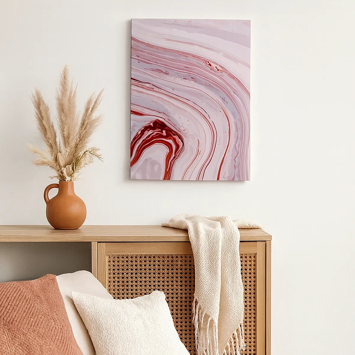 Bild auf Leinwand - Leinwandbild - Abstraktes Muster in Rosa und Weiß - 50x70cm - Geradeaus, dann rechts runter - Moderne Wanddekoration für Wohnzimmer und Schlafzimmer ARTTOR
