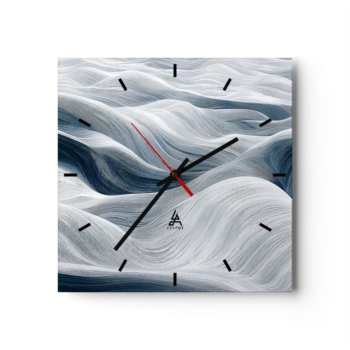 Wanduhr - Glasuhr - Wellenlinien in Blau- und Weißtönen - 30x30cm - Weiße und blaue Wellen - Moderne Wanddekoration für Wohnzimmer und Schlafzimmer ARTTOR