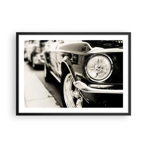 Poster in einem schwarzem Rahmen - Ein kultiger Oldtimer in elegantem Schwarz-Weiß - 70x50cm - Dauerhafter Glanz - Moderne Wanddekoration für Wohnzimmer und Schlafzimmer ARTTOR