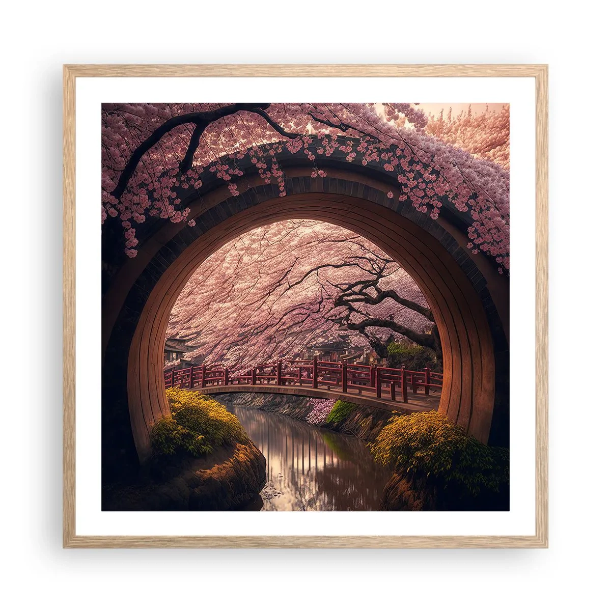 Poster in einem Rahmen aus heller Eiche - Japanischer Frühling - 60x60 cm