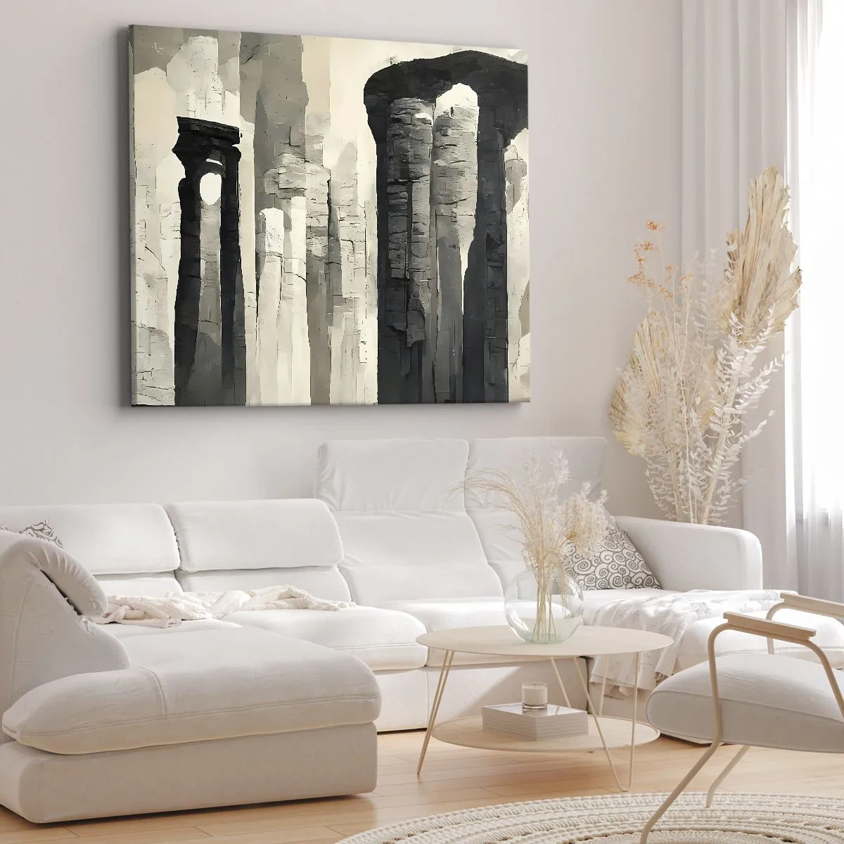 Bild auf Leinwand - Leinwandbild - Historische Säulen in stimmungsvoller monochromer Umgebung - 70x50cm - Majestät der Antike - Moderne Wanddekoration für Wohnzimmer und Schlafzimmer ARTTOR