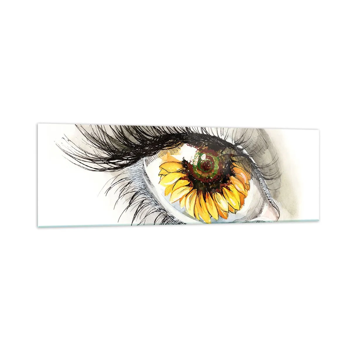Glasbild - Bild auf glas - Künstlerisches Auge mit sonnenblumenförmiger Iris - 160x50cm - Ein Look so heiß wie der Sommer - Moderne Wanddekoration für Wohnzimmer und Schlafzimmer ARTTOR