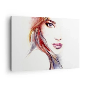 Bild auf Leinwand - Leinwandbild - Ein subtiles Aquarell eines Frauengesichts mit ausdrucksstarkem Blick. - 70x50cm - Vademecum - folge mir - Moderne Wanddekoration für Wohnzimmer und Schlafzimmer ARTTOR