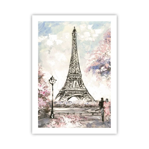 Poster - Der Eiffelturm mit einer romantischen Landschaft in Pastellfarben - 50x70cm - Aprilspaziergang durch Paris - Moderne Wanddekoration für Wohnzimmer und Schlafzimmer ARTTOR