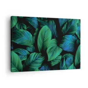 Bild auf Leinwand - Leinwandbild - Grüne Blätter im minimalistischen Stil - 70x50cm - In der grünen Menge - Moderne Wanddekoration für Wohnzimmer und Schlafzimmer ARTTOR