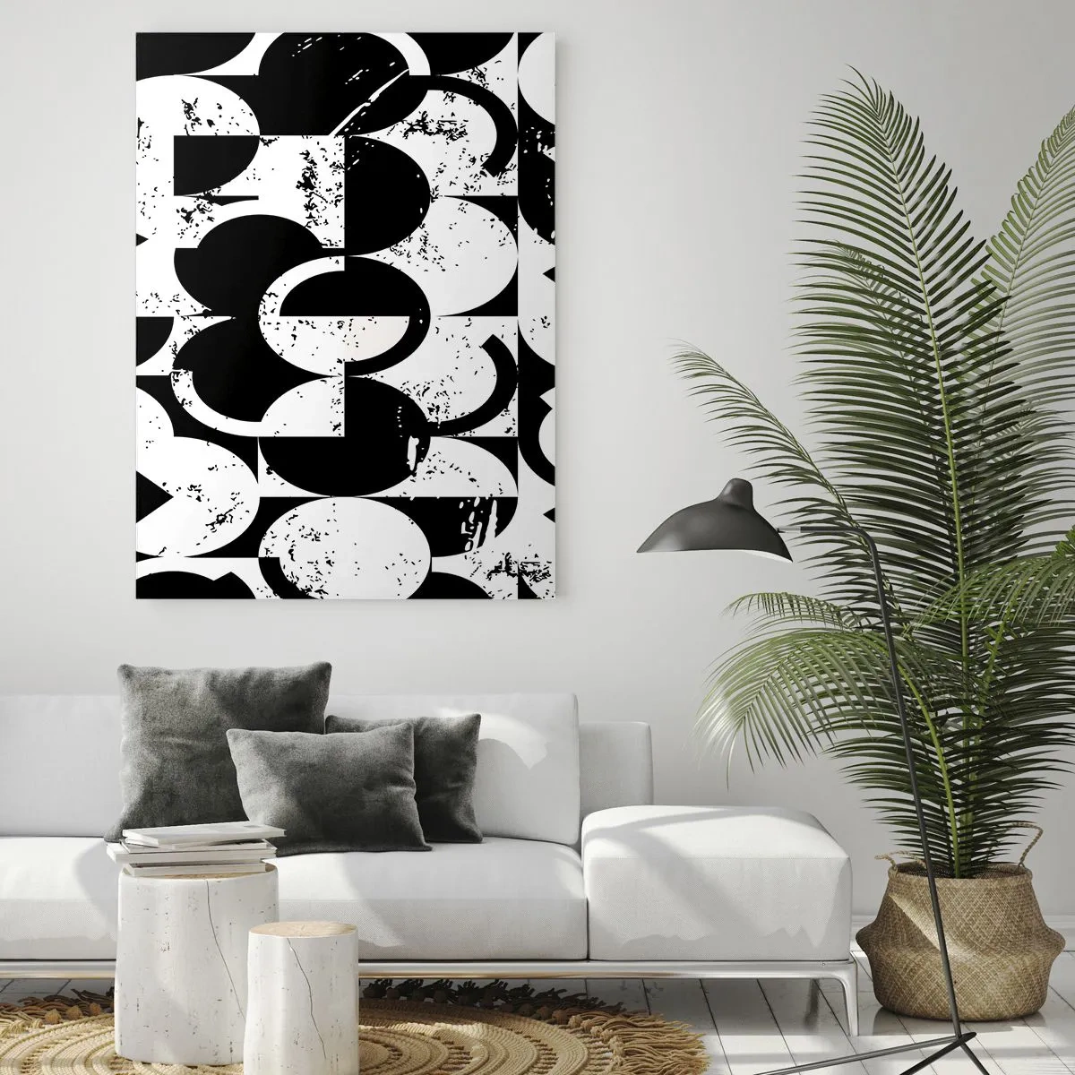 Glasbild - Bild auf glas - Abstraktes schwarz-weißes geometrisches Muster mit Vintage-Effekt - 80x120cm - Weiß ist weiß und schwarz ist schwarz - Moderne Wanddekoration für Wohnzimmer und Schlafzimmer ARTTOR
