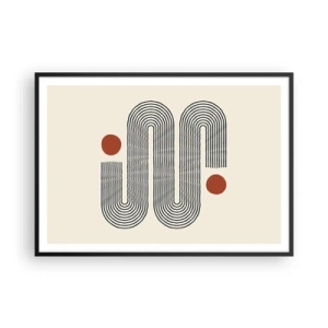 Poster in einem schwarzem Rahmen - Geometrisches Muster mit Linien und orangefarbenen Kreisen - 100x70cm - Vom Anfang bis zum Ende - Moderne Wanddekoration für Wohnzimmer und Schlafzimmer ARTTOR