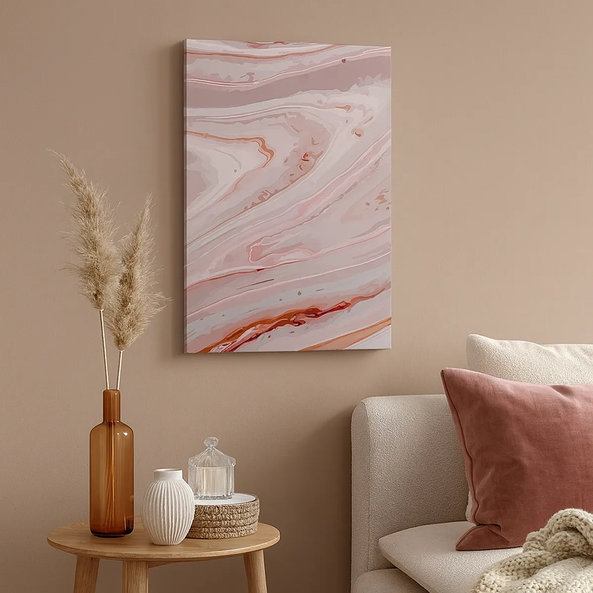 Bild auf Leinwand - Leinwandbild - Abstrakte Wellen in zarten Rosa- und Beigetönen - 50x70cm - Rosa Flüssigkeit - Moderne Wanddekoration für Wohnzimmer und Schlafzimmer ARTTOR