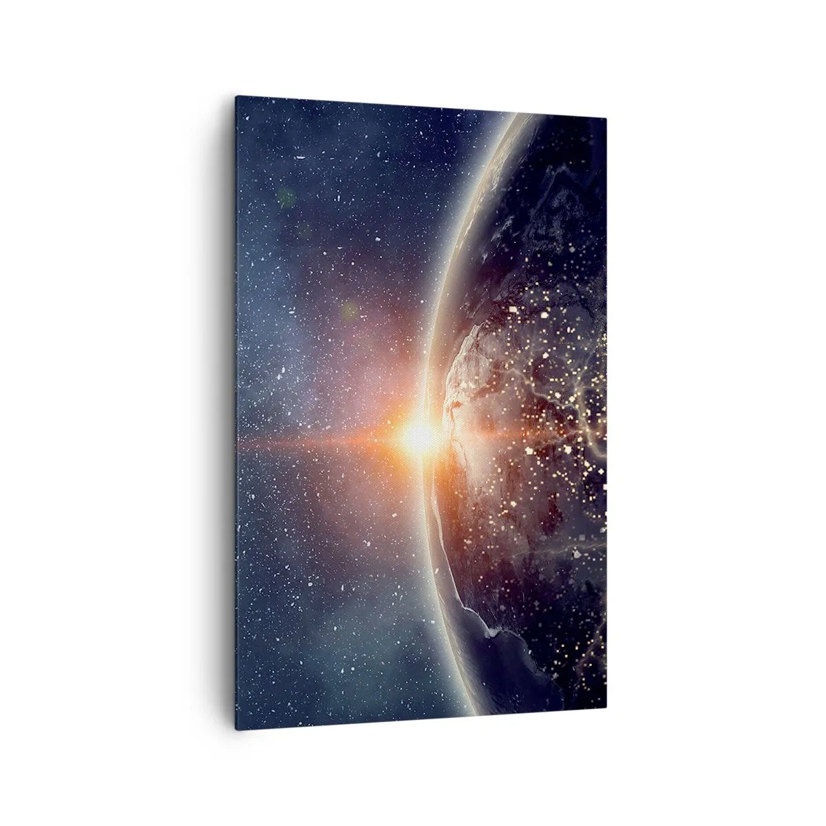 Bild auf Leinwand - Leinwandbild - Die Erde vom Weltraum aus gesehen mit der aufgehenden Sonne - 80x120cm - In einer neuen Perspektive - Moderne Wanddekoration für Wohnzimmer und Schlafzimmer ARTTOR