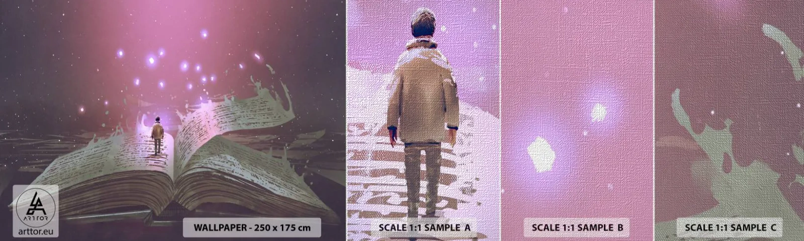 Fototapeten Muster Premium Canvas - Einladung in eine andere Welt - lesen Sie! - Grafik, Abstraktion, Stück - 100x30 cm