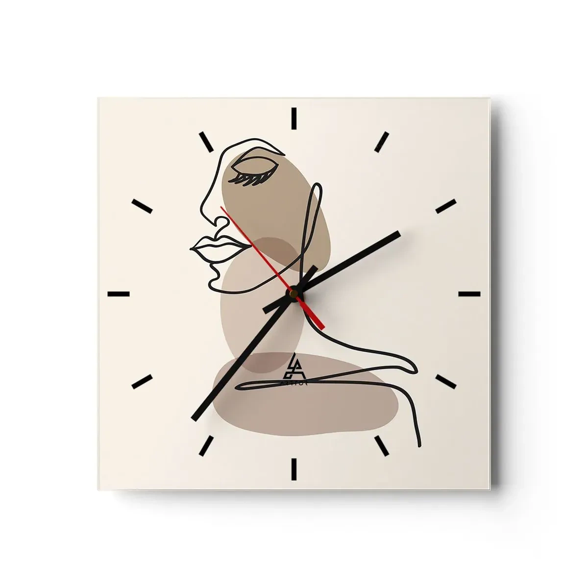 Wanduhr - Glasuhr - Minimalistisches Frauengesicht mit abstrakten Flecken - 30x30cm - Sich selbst zugehört - Moderne Wanddekoration für Wohnzimmer und Schlafzimmer ARTTOR