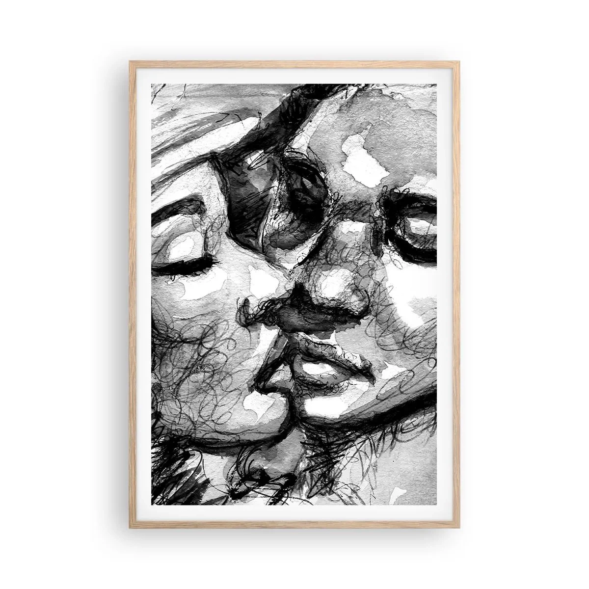 Poster in einem Rahmen aus heller Eiche - Zärtlicher Moment - 70x100 cm