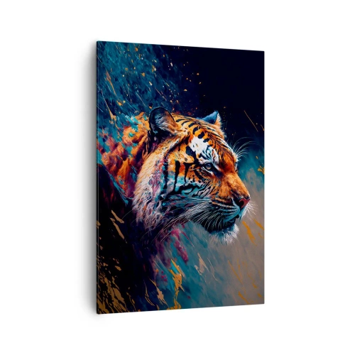 Bild auf Leinwand - Leinwandbild - Portrait eines Tigers in dynamischen, abstrakten Farben - 70x100cm - Wilde Schönheit - Moderne Wanddekoration für Wohnzimmer und Schlafzimmer ARTTOR