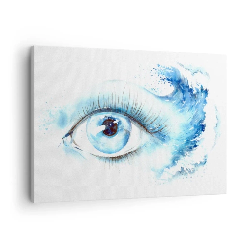 Bild auf Leinwand - Leinwandbild - Künstlerisches Aquarell eines Auges mit einer dynamischen Welle - 70x50cm - Tauchen Sie ein in das Blau der Blicke - Moderne Wanddekoration für Wohnzimmer und Schlafzimmer ARTTOR