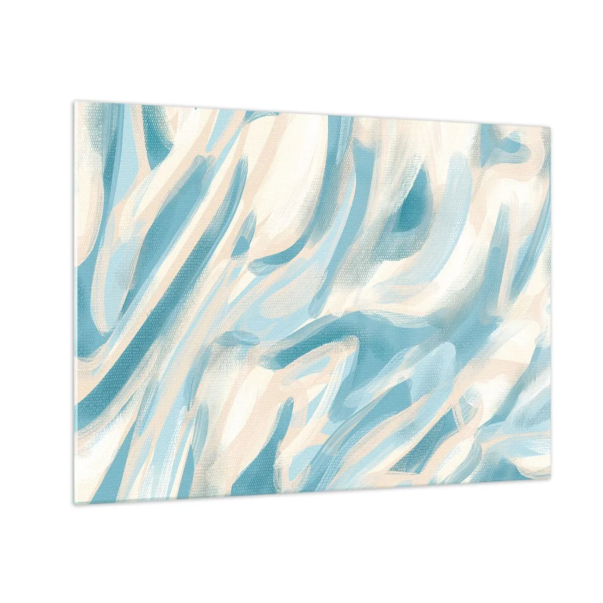 Glasbild - Bild auf glas - Abstrakte Pinselstriche in Blau- und Cremefarben. - 70x50cm - Frühlingsbrisen - Moderne Wanddekoration für Wohnzimmer und Schlafzimmer ARTTOR