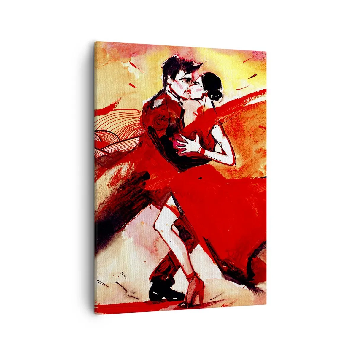 Bild auf Leinwand - Leinwandbild - Ein Paar tanzt Tango in Rottönen vor einem dynamischen Hintergrund. - 50x70cm - Der violette Rhythmus der Leidenschaft - Moderne Wanddekoration für Wohnzimmer und Schlafzimmer ARTTOR