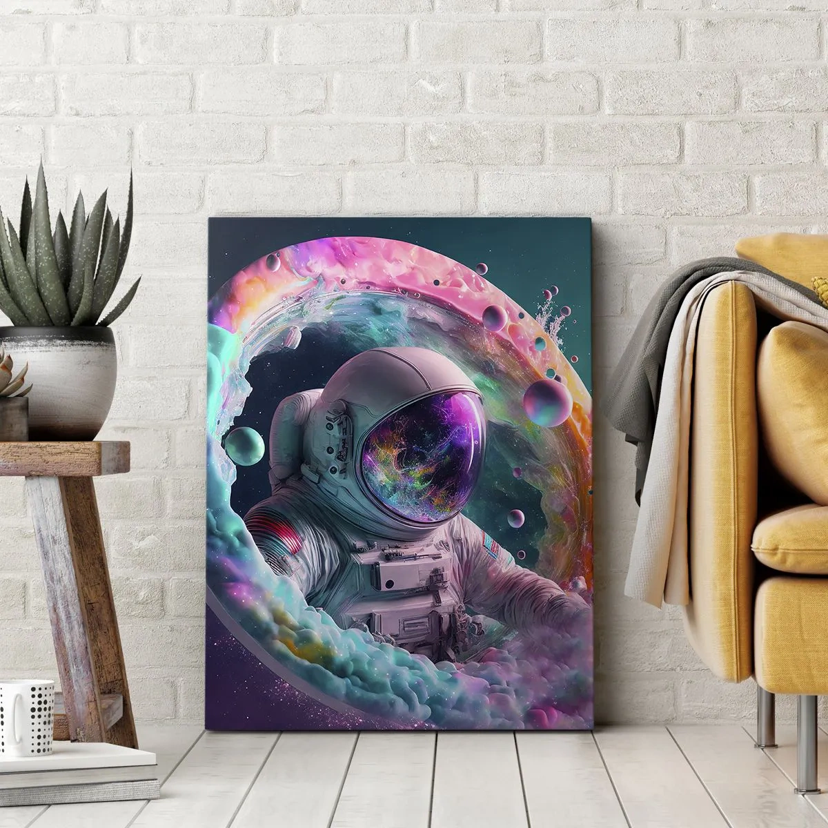 Bild auf Leinwand - Leinwandbild - Astronaut in einer farbenfrohen kosmischen Aura - 50x70cm - Sternentor - Moderne Wanddekoration für Wohnzimmer und Schlafzimmer ARTTOR