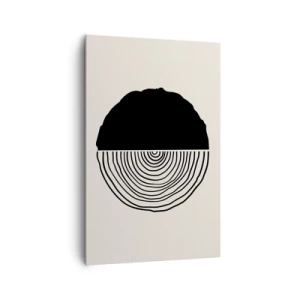 Bild auf Leinwand - Leinwandbild - Ein abstraktes Schwarz-Weiß-Motiv, inspiriert von einem Holzquerschnitt mit geometrischer Unterteilung. - 80x120cm - Halb und halb - Moderne Wanddekoration für Wohnzimmer und Schlafzimmer ARTTOR